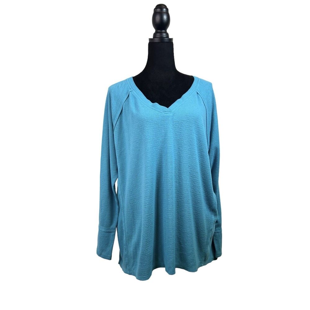 Wildfox Haley Brushed Knit Long Sleeve V-Neck Top Women’s XL Turquoise WLT40185 - Picture 2 of 9